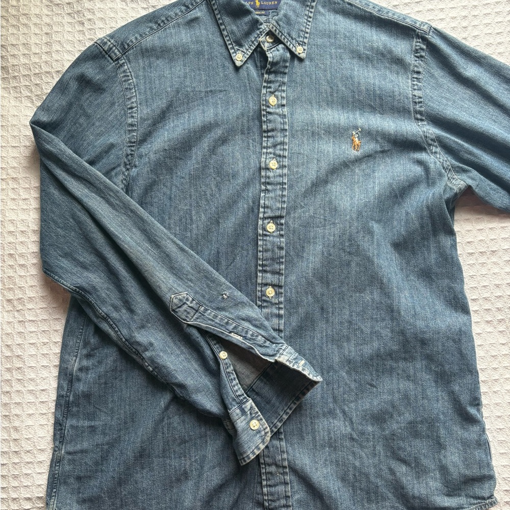 Ralph Lauren Blue Denim Button-Down Shirt with Pony Logo